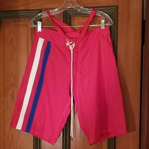 R13 Pink and Blue Bermuda Shorts with Vertical Stripes